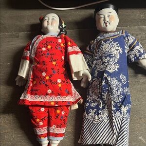 Vintage Qing Dynasty Man & Woman Traditional‎ Costume Porcelain Doll 10.5 Inches